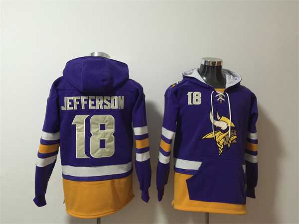 Men's Minnesota Vikings #18 Justin Jefferson Purple Ageless Must-Have Lace-Up Pullover Hoodie,We sell and wholesale Men's Minnesota Vikings #18 Justin Jefferson Purple Ageless Must-Have Lace-Up Pullover Hoodie on line form chian!